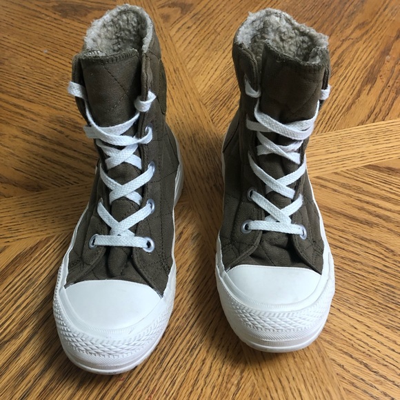 Women’s Platform Hightop Converse Army Green Size 8 - Picture 2 of 9